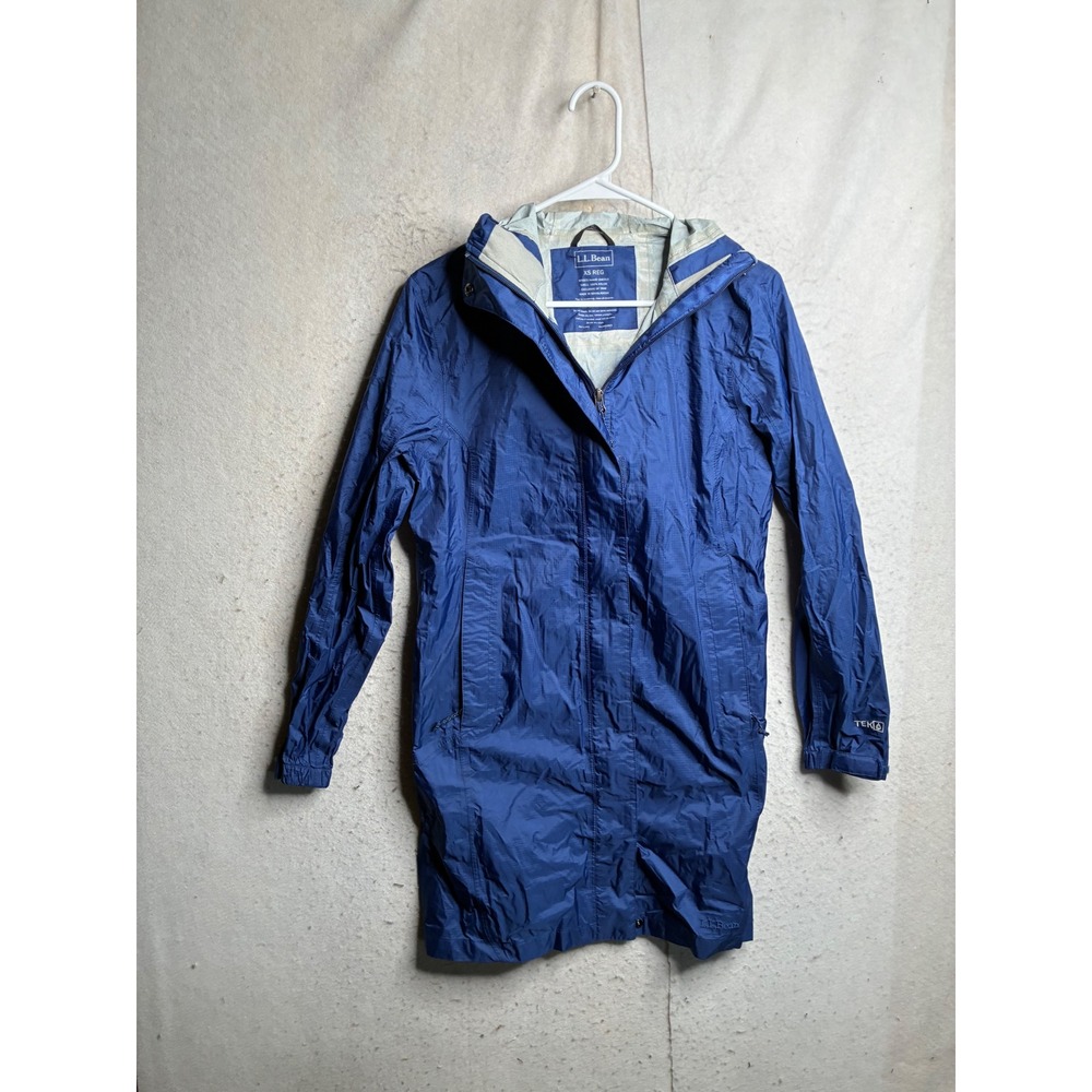 LL Bean TEK Rain Jacket Womens XS Blue Ripstop Hooded Parka Shell 268313